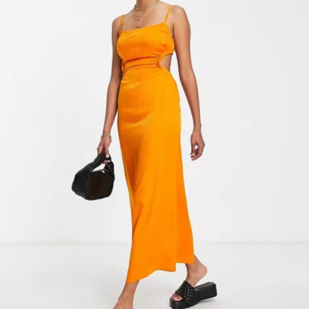 & Other Stories Midi Cami Dress With Cut Out Sides In Orange In Xs